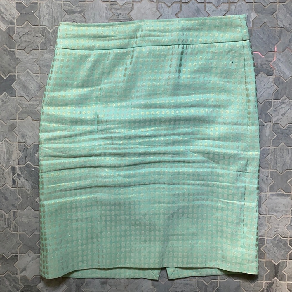 Minty and Metallic J. Crew Pencil skirt. Size 6